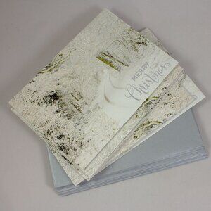 New 9 Snowy Winter Scene Christmas Cards Sparkle Glitter Trees Woods w/Envelopes